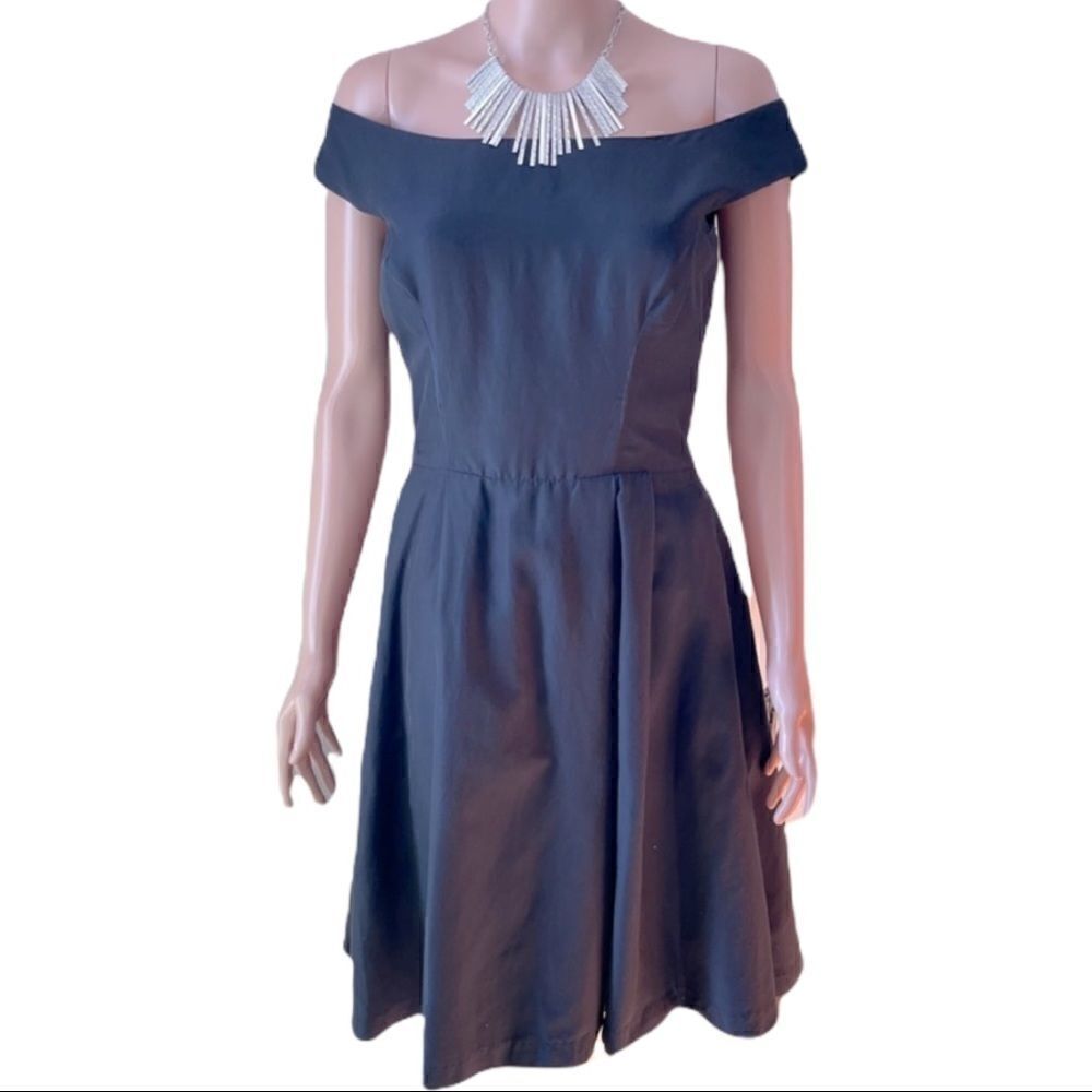 Anthropologie Paper Crown Gray Off Shoulder Dress
